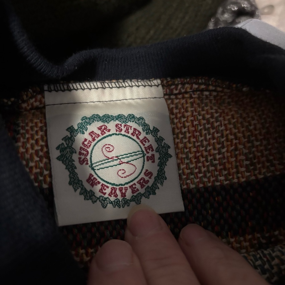Vintage Sugar Street Weavers Americana Flag Crewneck Sweater - Navy and Cream - Picture 8 of 10